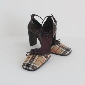 Kenneth Cole heel shoes 7.5 plaid/brown leather